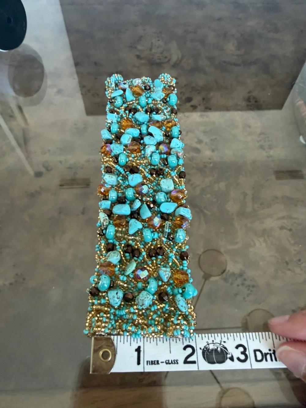 Handmade Turquoise & Gold Beaded Cuff Bracelet